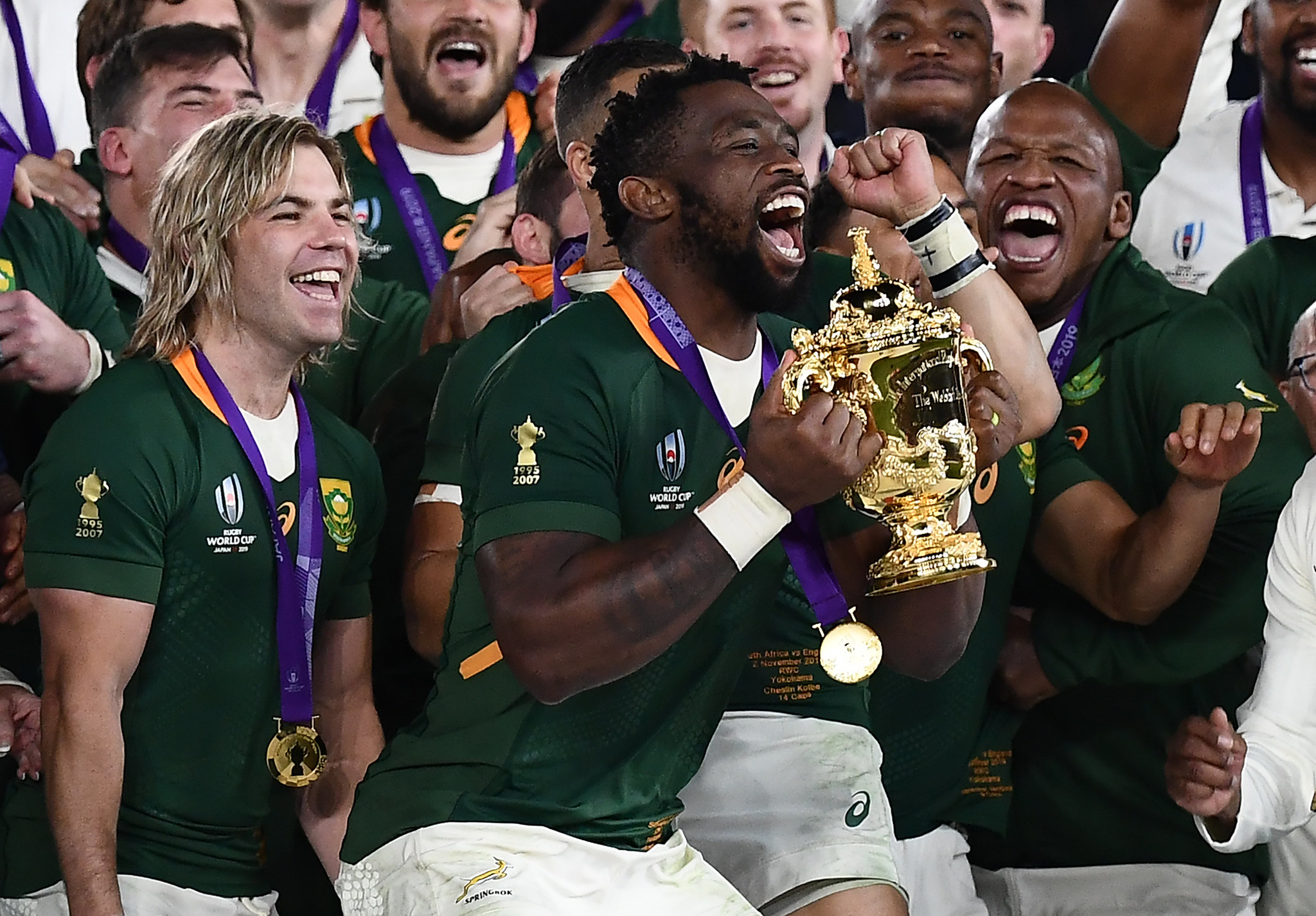 springbok team with rugby world cup