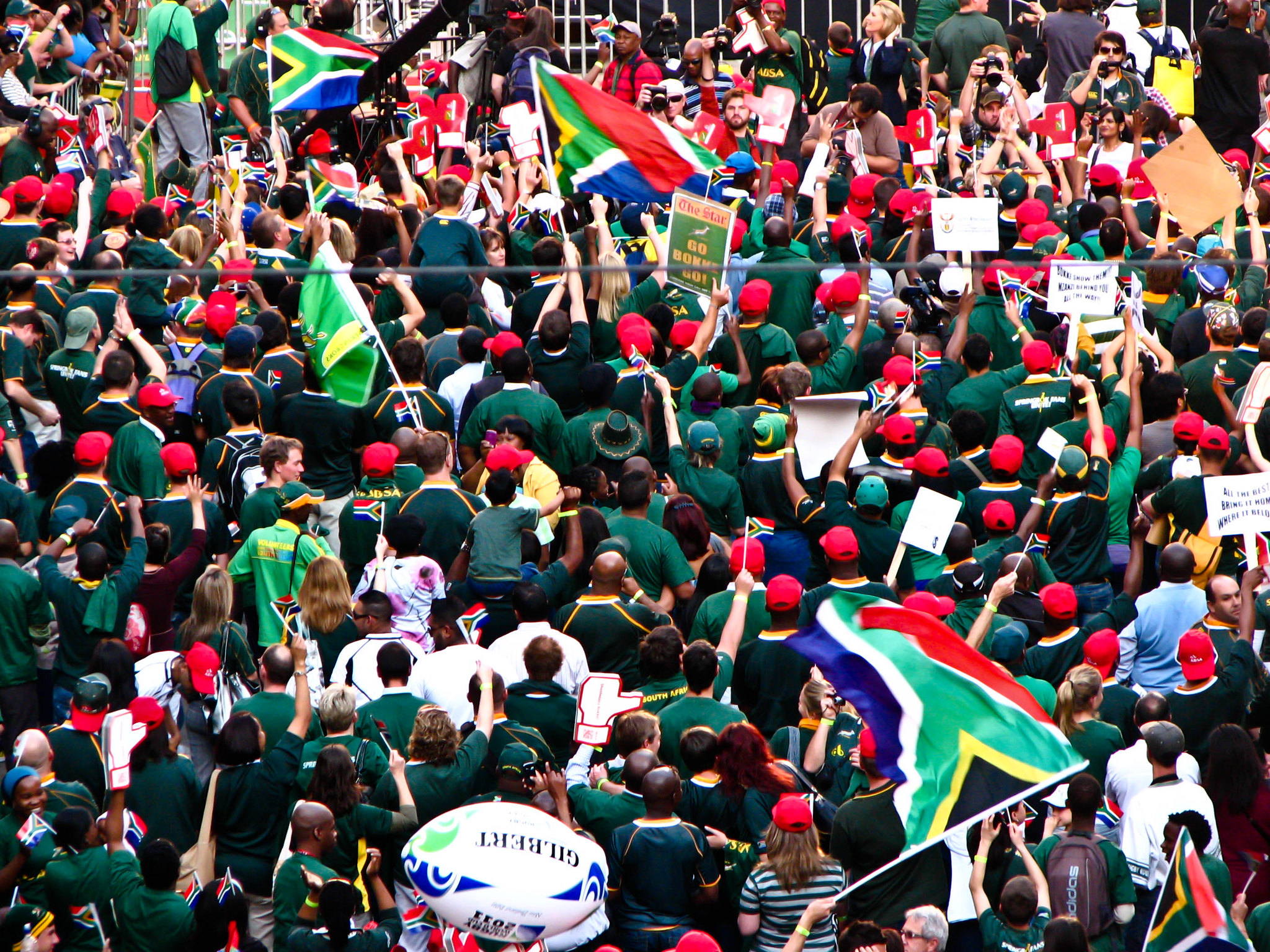 A huge crowd out in celebration at the trophy tour